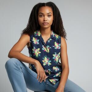 Equipment Femme Sleeveless Blue Floral Silk Blouse Top Size XS